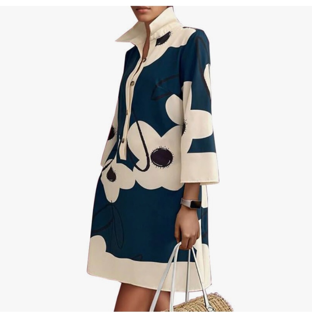 Navy and Cream Floral Dress